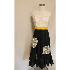 Anthropologie Strapless Dress in Black, White, and Yellow